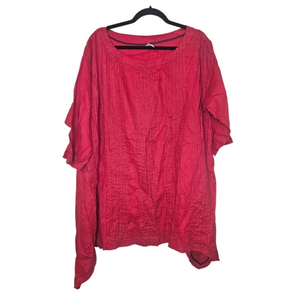 M SQUARE by Neetu Malik Red Linen Lagenlook‎ Top Tunic - Size Small